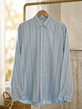 Tommy Bahama Garden Coast Silk Cotton Striped Floral Shirt - Size Large